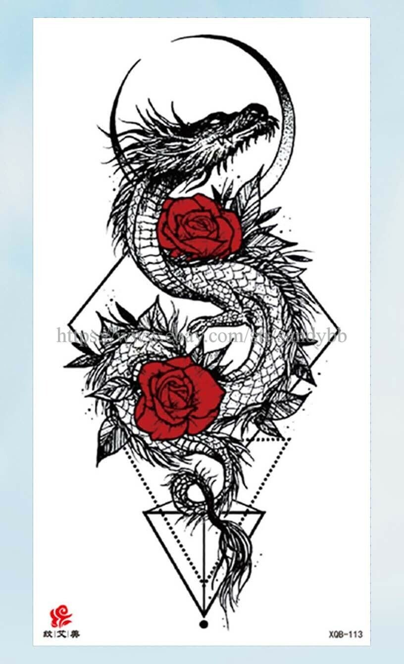 cool tattoos on wrist dragon rose large 8.25&#034; temporary tattoo