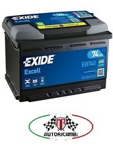 BATTERIA PER AUTO EXIDE EXCELL EB740 74Ah SPUNTO 680A POLO + POSITIVO A DX