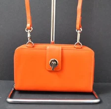 ili World Leather Smart Phone Wallet Crossbody Strap RFID Zip Slot Orange W23