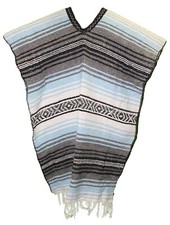 Traditional Mexican Poncho - LIGHT BLUE - ONE SIZE FITS ALL Blanket Serape Gaban