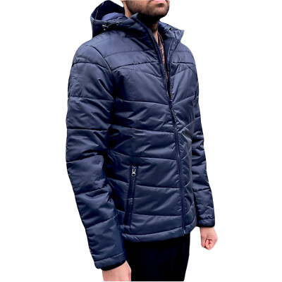 Men Winter padded hooded jacket Puffer Lightweight Warm Zip Pockets Coat Outdoor