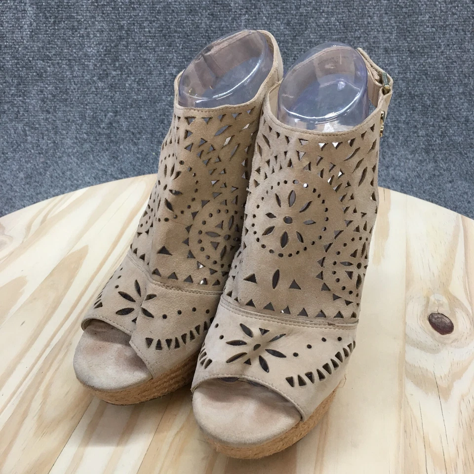 Marc Fisher Heels Womens 8.5 M Harlea Perforated Espadrille Wedge Sandals Beige - Image 3 of 4