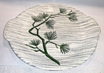 Primrose China Desert Pine Bough 12'' Cake Plate Tab Handle MCM cabin decor