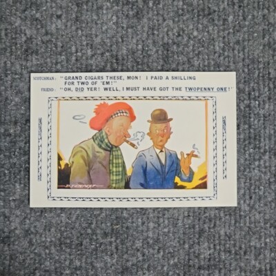 Scotchman Smoking Good Expensive Cigars Cartoon Humor 30s Vintage Postcard