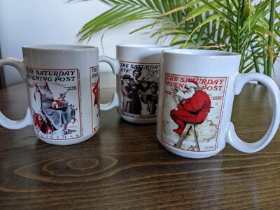 3 Norman Rockwell Coffee Mugs The Saturday Evening Post Christmas 2006