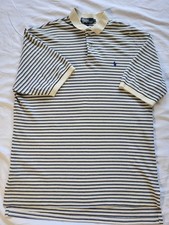 Polo Ralph Lauren Men's Large Striped Polo Shirt USA Made 100% Cotton Blue White
