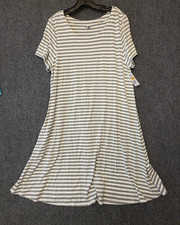 Talbots Dress Womens XL Green Stripe Scoop Neck T Shirt Swing Jersey Knee Length