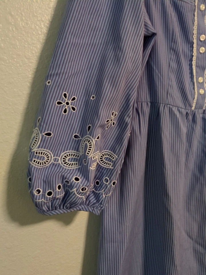 Simple Retro Indigo Embroidered Puff Sleeve Square Neck Dress Blue Purple Large - Image 4 of 4