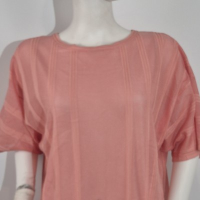 Ming Wang Women's Size XS Dolman Sleeve Knit Tunic Orange Burst Tonal Stripes 38