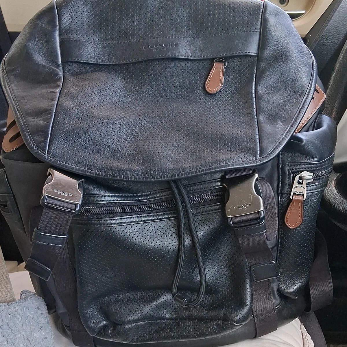 Coach Dark Grey Nylon Drawstring Backpack with Front Pockets Coach Dark Gray Billie Nylon Pebble Leather | Mercari main image 2