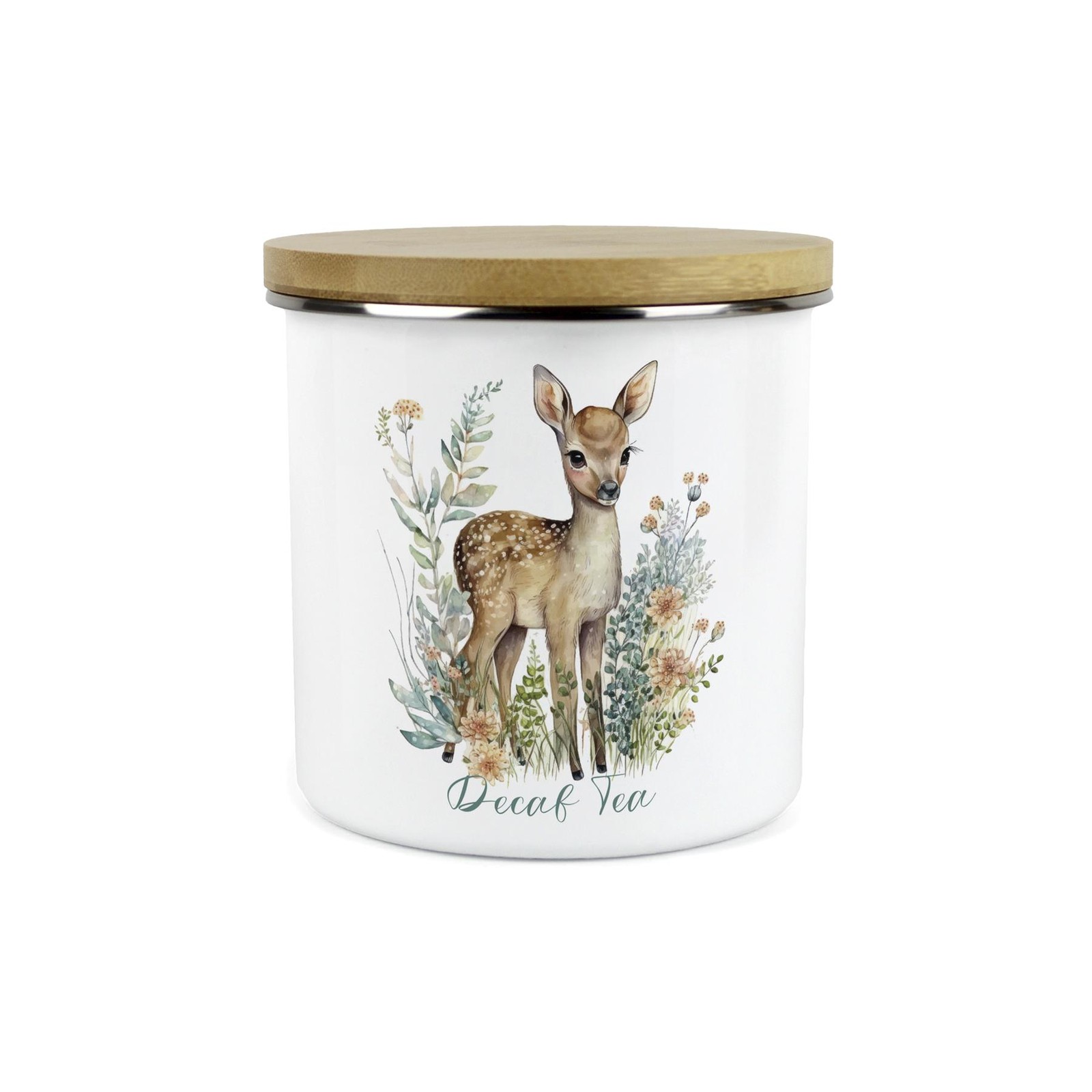 Baby Deer Decaf Tea Storage Canister - Nature Themed Container Kitchen Gifts