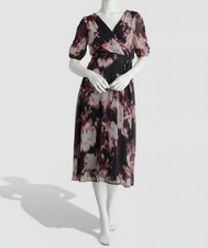 DKNY Womens Purple Printed Surplice Ruched Sleeve Self-Tie Dress Size 4