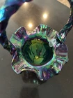 FENTON CARNIVAL GLASS  IRIDESCENT  Blue GLASS BASKET