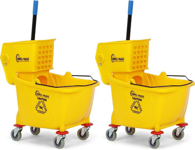 Side Press Wringer Combo Commercial Mop Bucket on Wheels, 2-Pack, 35 Quart, Yell