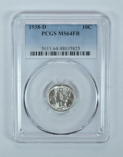 1938-D Mercury Dime MS64 FB PCGS Blue Label