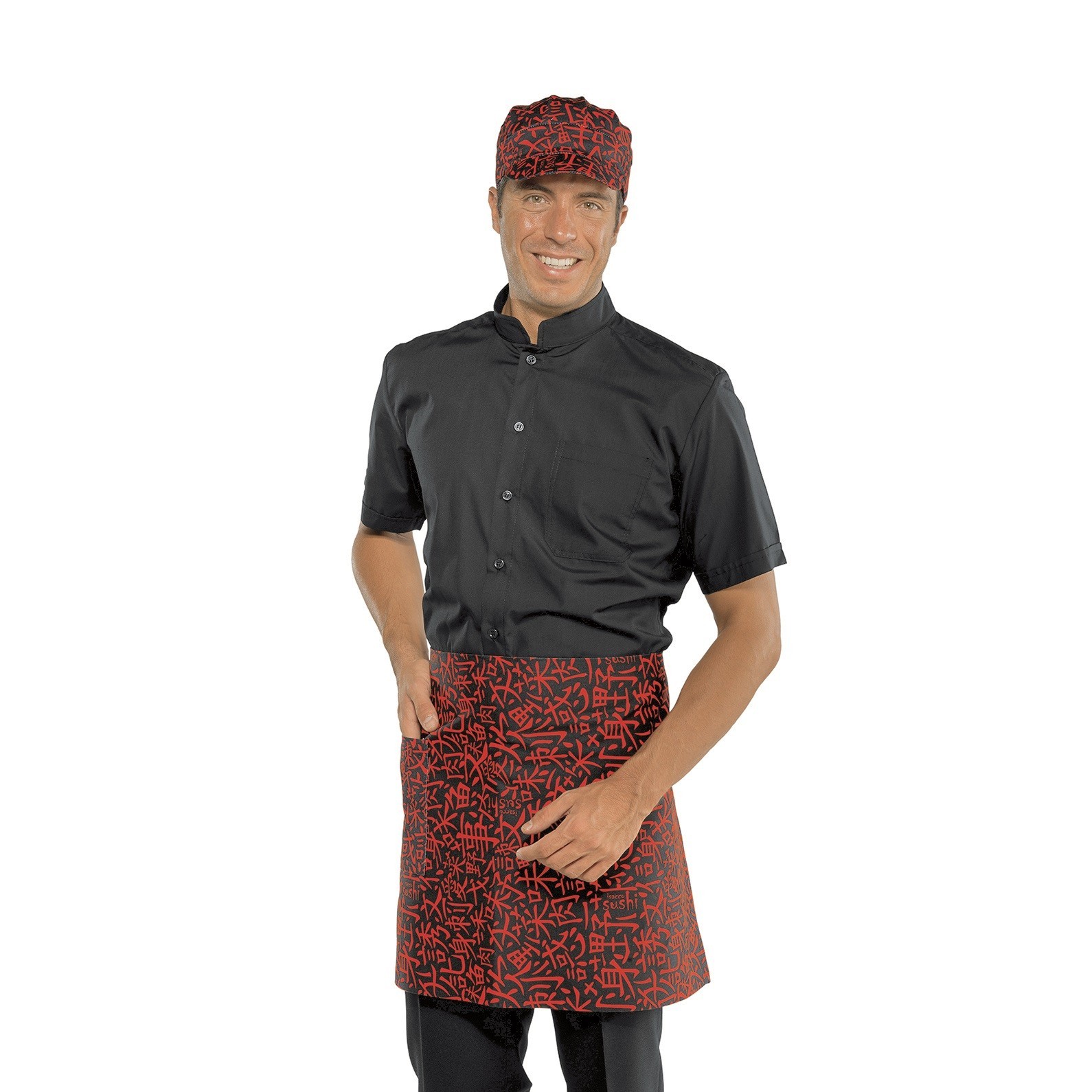 Chef Apron Black Waist Sushi 07 With Pocket 70x46 cm Isacco Kitchen