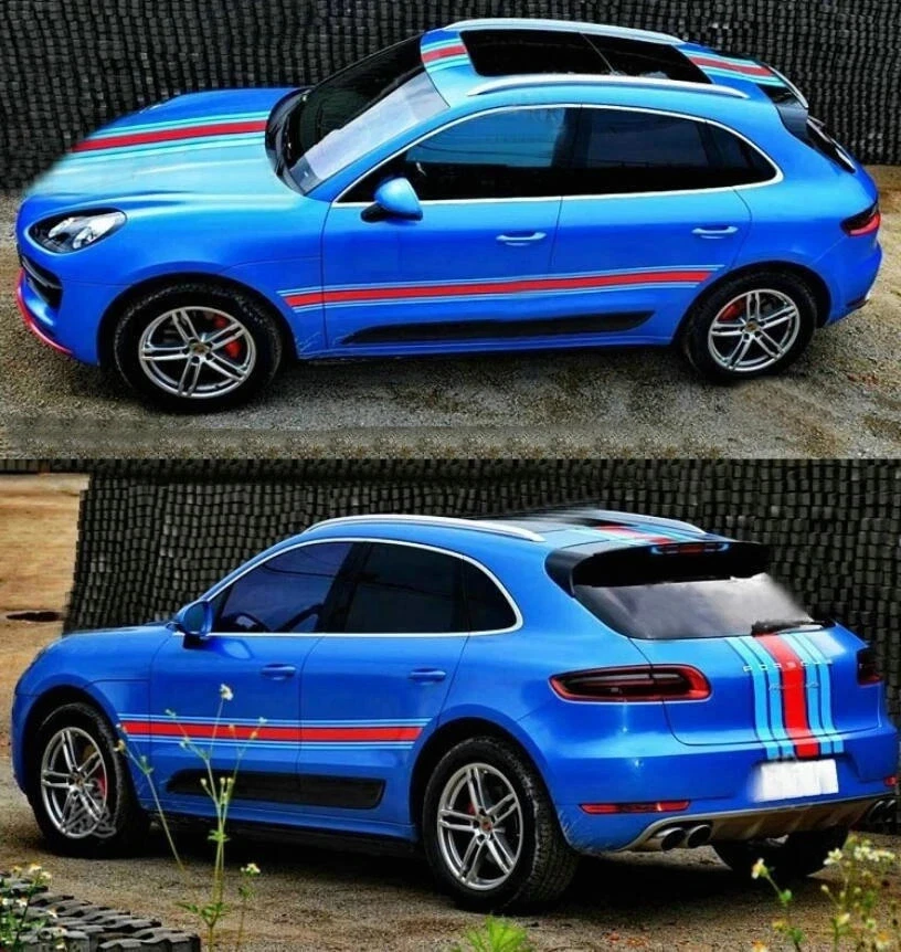 Calcomanías gráficas de vinilo para coche Porsche Macan Cayenne 718 Racing a rayas Foto 2 de 4