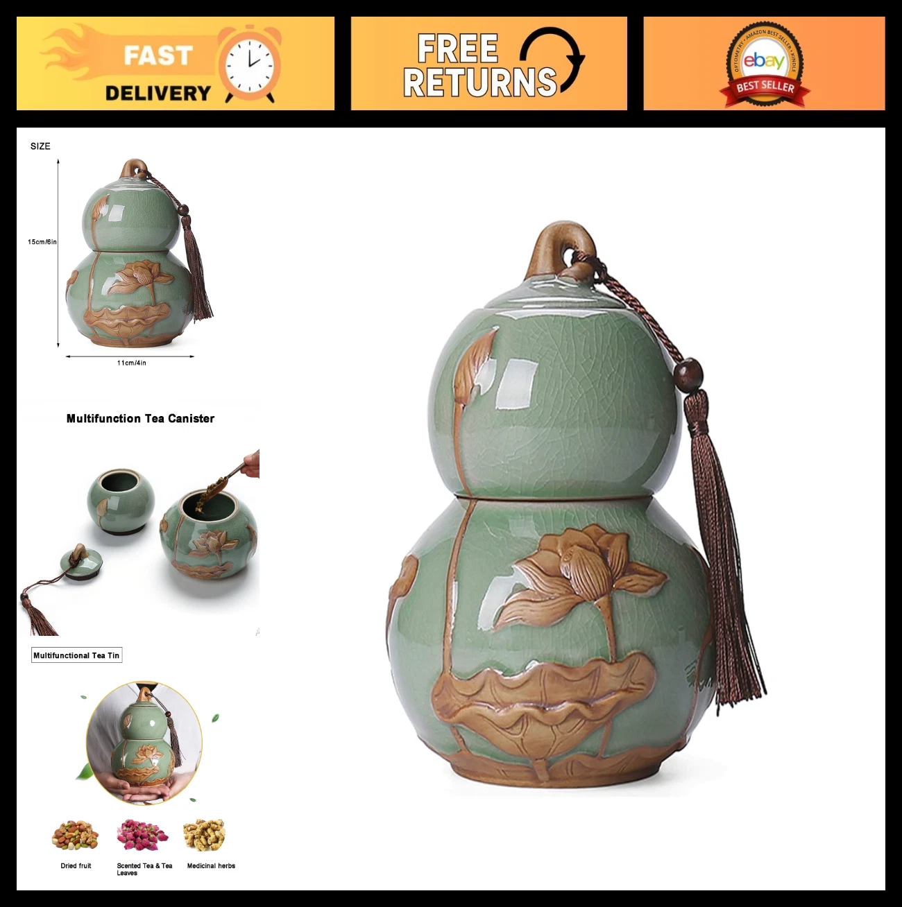 Airtight Ceramic Tea Canister - Porcelain Food Storage Jar, Sealed Loose Tea Tin