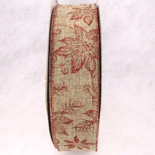 Red Glitter Poinsettia Christmas Ribbon Linen 2 1/2" Wired 50 Yards 04000573180