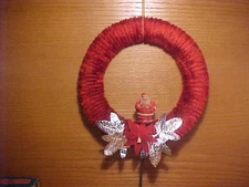 Vintage NOMA Red Chenille Christmas Wreath with a Lighted Celluloid Santa Claus