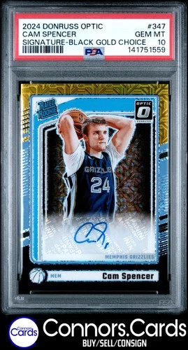 Cam Spencer Rookie Auto PSA 10 2024-25 Donruss Optic #347 Choice Black Gold /8