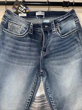 Vigoss Jeans Womens 12 Blue Slim Boot Med Rise Embroidered Pockets Stretch Denim