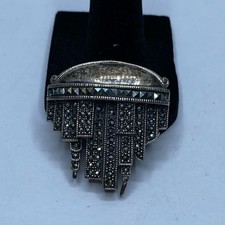 Sterling Silver Pyrite Ship Brooch 16.2g