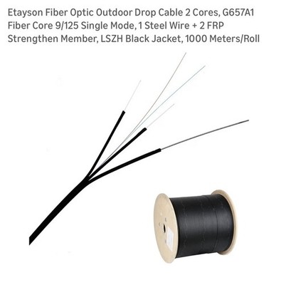 1000m Fiber Optic Drop Cable 2 Cores, G657A1 Fiber Core 9/125 Single Mode
