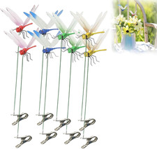 8Pc Fake Dragonfly Clip Clip on Dragonfly for Outdoors 3D Dragonfly Garden Deco