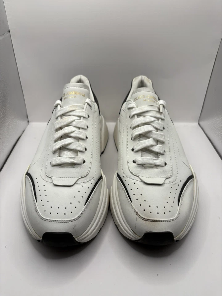 尺码 10UK (11 US)- Dolce Gabbana 男式皮革运动鞋白色黑色无盒 — 第 2/4 张图片