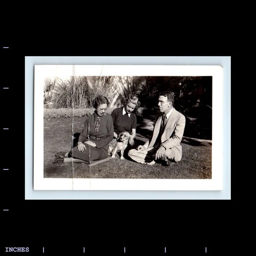 Old Vintage Photo MAN WOMEN PUPPY DOG IN YARD