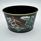 1950's Vintage Equestrian Toleware Tin Desk Letter Can Horse Head Signed 5x5x7"