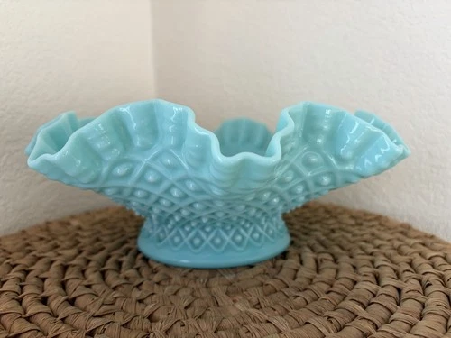 Vintage Fenton Turquoise Epergne Diamond Lace Hobnail Bowl Base Only