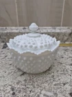 Vintage Fenton Hobnail Milk Glass Covered Candy Dish Trinket Box White Ruffled