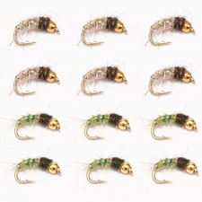 1 DOZ (12) Caddis Larvae 12-Pack Tan & Olive Size 14, 18 – Trout Fly