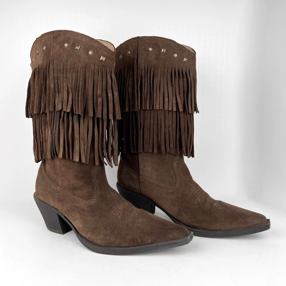 Botas Roper Short Stuff de gamuza con flecos para mujer talla 8,5 marrón 11" precio de venta sugerido por el fabricante 108 USD Foto 3 de 4