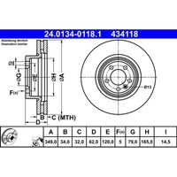 Bremsscheibe ATE 24.0134-0118.1 FüR Land Rover Range IV Discovery V