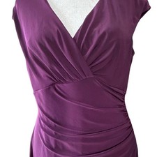Lauren Ralph Lauren Purple Ruched Surplice V-Neck Sheath Dress Size 10 Wedding