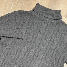 Talbots Womens Medium Gray Angora Cotton Blend Cable Knit Turtleneck Sweater EUC