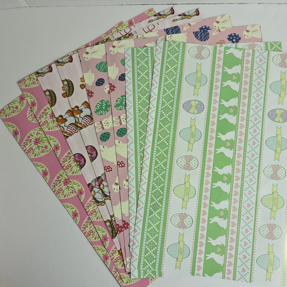 Papel de envolver regalo de Pascua 20"x29" 8 hojas • Gnomos pastel conejitos huevos Foto 2 de 4