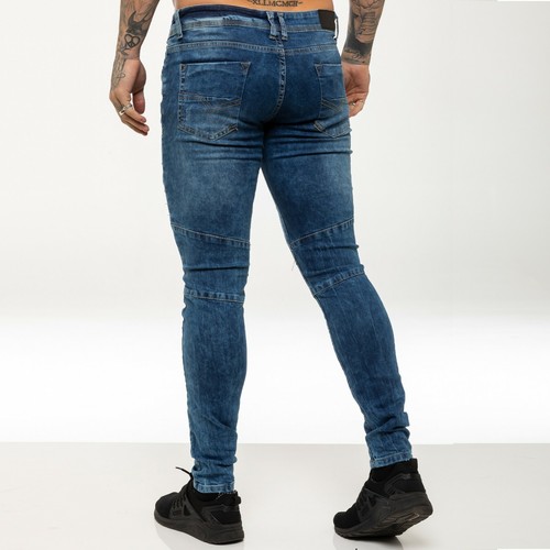 Enzo Jeans Mens Slim Fit Biker Stretch Denim Trouser Ripped Skinny Pants UK Size - Picture 25 of 43