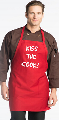 Kiss The Cook Sexy Red Apron, Fully Adjustable, Two Pockets, Novelty Chef  Aprons | eBay