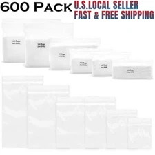 600 Pack 2 Mil Thick Poly Zip Bags, 6 Sizes Clear Durable Food Grade Resealable 