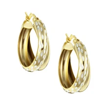 Gold over 925 Silver Double Hoop Diamond-Cut Earrings