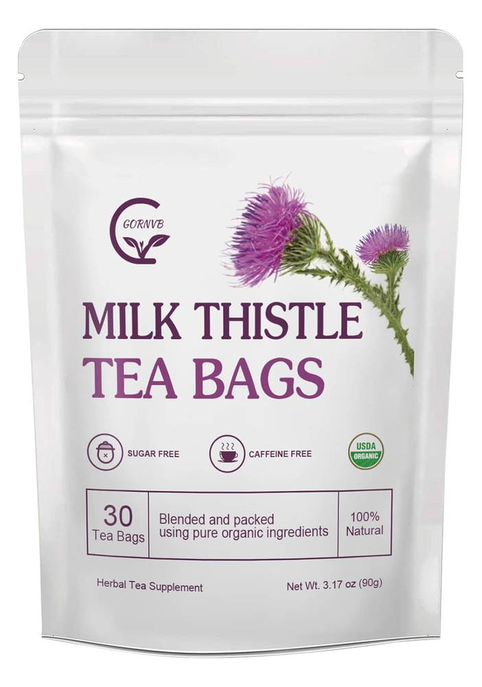 Organic Milk Thistle Tea Bags, Liver Support Herbal Tea, Caffeine Free, 30 Tea
