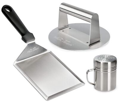 Smashed Burger Kit Stainless Steel Burger Press Grill Spatula and Spice Dredg...