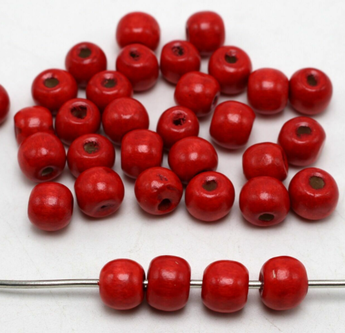200 perles de bois rondes rouges 10 mm ~ perles de bois - Photo 1/4
