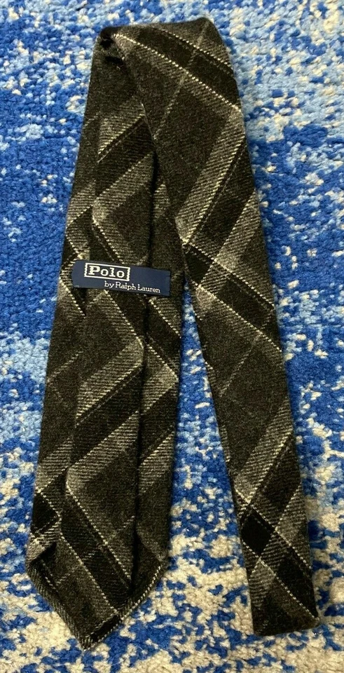 Corbata Polo Ralph Lauren Gris Negro Off-White Sesgada a Cuadros 100% Cachemira EE. UU. Foto 3 de 4