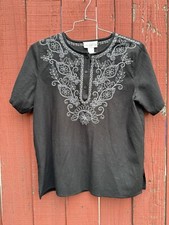 Susan Graver Black Embroidered Floral Tunic T...