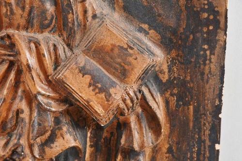 Antique Baroque Terracotta Relief of St. John Evangelist Wall Plaque Figure 12in - Picture 8 of 12